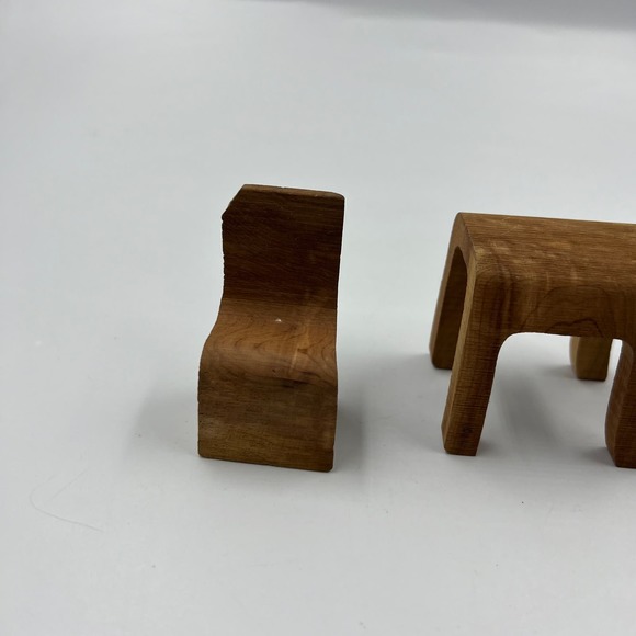 Vintage Set Wooden Hand Made Miniature Doll House Table 3 Chairs Primitive - Picture 5 of 11